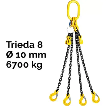 řetězový zvedák Čtyřpramenný řetězový vazák, oko-4 hák, zkracovač, nosnost 6700/4750 kg, G8-10, Certifikát, ČŽ6700 / 4750 kg 6 m Černá