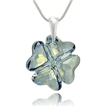Náhrdelník Swarovski Elements Clover krystal 19mm - Stříbrný náhrdelník (přívěsek + řetízek) modrý čtyřlístek 32085.1 Blue Shade (modrá křišťálová světlá, šedo-béžová)