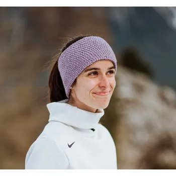 Zimní čelenka bjež pletená merino čelenka levandule