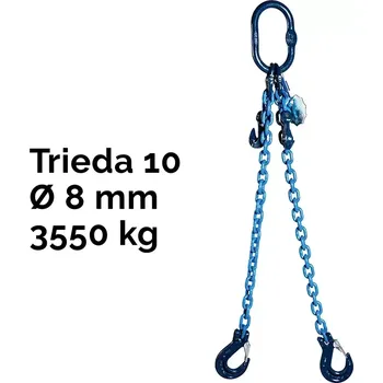 Stavební technika Dvoupramenný řetězový vazák, oko-2 hák, zkracovač, Nosnost 3550/2500 kg, G10-8, Certifikát3550 / 2500 kg 2,5 m Modrá