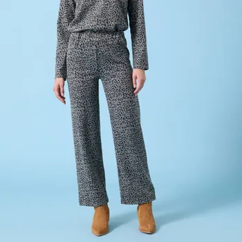 Dámské kalhoty Široké úpletové kalhoty s česaným rubem a potiskem, pro menší postavu khaki/černá 34/36