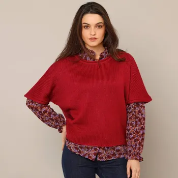 Dámský svetr Pulovr s rukávy k loktům bordó 38/40