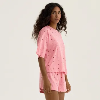 Reserved - Dvoudílná pyžamová souprava se srdíčky - svítivě růžová - 988HD-42X - 988HD-42X-XL