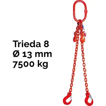 řetězový zvedák Dvoupramenný řetězový vazák, oko-2 hák, zkracovač, Nosnost 7500/5300 kg, G8-13, Certifikát7500 / 5300 kg 1 m Červená