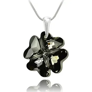 Náhrdelník Swarovski Elements Clover krystal 19mm - Stříbrný náhrdelník (přívěsek + řetízek) šedo černý čtyřlístek 32085.1 Silver Night (černá, šedá, duhová)