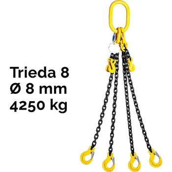 řetězový zvedák Čtyřpramenný řetězový vazák, oko-4 hák, zkracovač, nosnost 4250/3000 kg, G8-8, Certifikát, ČŽ4250 / 3000 kg 1,5 m Černá