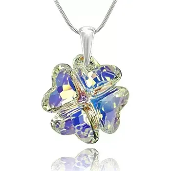 Náhrdelník Swarovski Elements Clover krystal 23mm - Stříbrný náhrdelník (přívěsek + řetízek) bílý duhový čtyřlístek 32085.1 Crystal AB (bílá, křišťálová, duhová, měňavá)