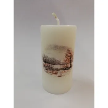 Svíčka Svíčka z parafínového vosku zdobená válec - zimní krajina 1
