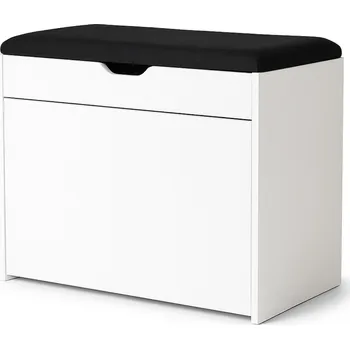 Botník BOXIMO Botník bílý se sedákem a výsuvnými policemi SCALA, 57 x 30 x 53 cm