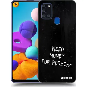 Pouzdro na mobilní telefon Picasee silikonový průhledný obal pro Samsung Galaxy A21s - Black Fuel