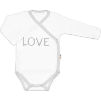 Kojenecký body Baby Nellys Body dlouhý rukáv Love - zapínání bokem, bílé Velikost: 50 (0-1m)