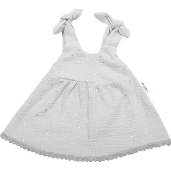 Kojenecké šaty Baby Nellys Letní lehoučké mušelínové šaty Summer Stars - šedé Velikost: 68/74 (6-9m)