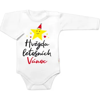 Kojenecký body Baby Nellys Body dlouhý rukáv Hvězda letošních Vánoc, Baby Nellys, bílé Velikost: 56 (1-2m)