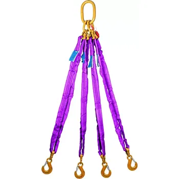 Upínací popruh Čtyřpramenný textilní vazák, oko-4 x hák, Nosnost 2100/1500 kg, Certifikovaný1 m Fialová s návlekom 2 100 / 1 500 kg