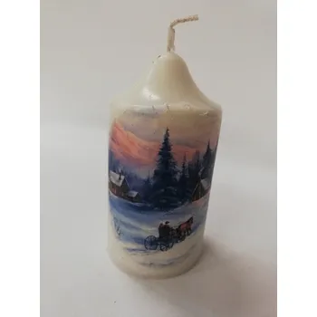 Svíčka Svíčka z parafínového vosku - válec se špičkou pr.4,5 - zimní krajinka 1