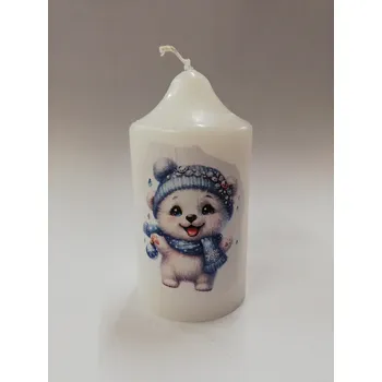 Svíčka Svíčka z parafínového vosku - válec se špičkou pr.4,5 - Medvídek s čepicí 5