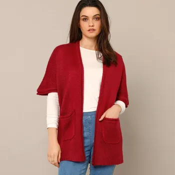 Dámský svetr Dlouhý kardigan s rukávy k loktům bordó 50