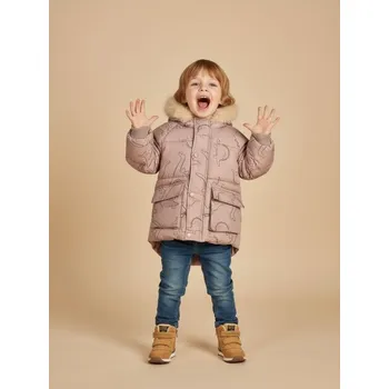 Chlapecká bunda Sinsay - Puffer bunda se sherpa podšívkou a kapucí s umělou kožešinou - béžová - 4289J-02X - 4289J-02X-74