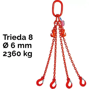 řetězový zvedák Čtyřpramenný řetězový vazák, oko-4 hák, zkracovač, nosnost 2360/1700 kg, G8-6, Certifikát2360 / 1700 kg 0,5 m Červená