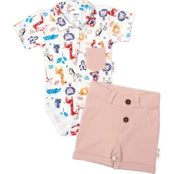 Baby Nellys 2-dílná sada body kr. rukáv, kraťásky, Safari - ecru/béžová Velikost: 80 (9-12m)