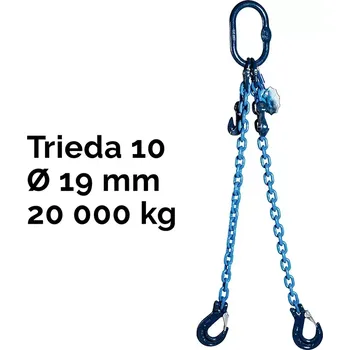 řetězový zvedák Dvoupramenný řetězový vazák, oko-2 hák, zkracovače, Nosnost 20 000/14 000 kg, G10-19, Certifikát20 000 / 14 000 kg 8 m Modrá