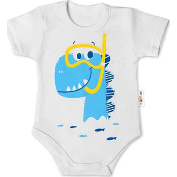 Kojenecký body Baby Nellys Bavlněné kojenecké body, kr. rukáv, Drak Eda - bílé Velikost: 62 (2-3m)