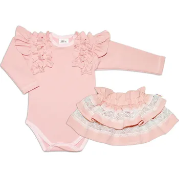 2-dílná sada, body dl.rukáv + suknička s krajkou a volánky, pudrová, Baby Nellys Velikost: 98 (2-3r)