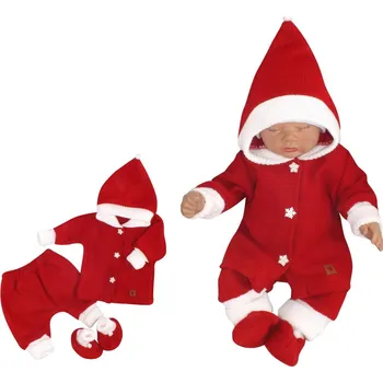 Kojenecká souprava Z&Z 3-dílná pletená souprava, kabátek, kalhoty a botičky Baby Santa, červená Velikost: 80 (9-12m)