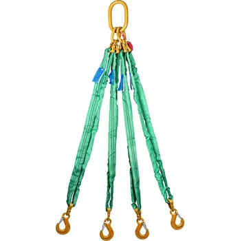 Upínací popruh Čtyřpramenný textilní vazák, oko-4 x hák, Nosnost 4200/3000 kg, Certifikovaný8 m Zelená bez návleku 4 200 / 3 000 kg