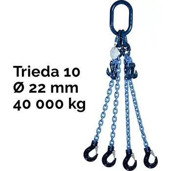 řetězový zvedák Čtyřpramenný řetězový vazák, oko-4 hák, zkracovače, nosnost 40 000/28 000 kg, G10-22, Certifikát40 000 / 28 000 kg 6,5 m Modrá