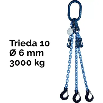 řetězový zvedák Třípramenný řetězový vazák, oko-3 hák, zkracovač, Nosnost 3000/2120 kg, G10-6, Certifikát3000 / 2120 kg 3 m Modrá