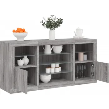 Příborník do zásuvky zahrada-XL Příborník s LED osvětlením šedý sonoma 142,5 x 37 x 67 cm 3209091