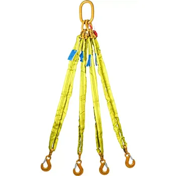 Upínací popruh Čtyřpramenný textilní vazák, oko-4 x hák, Nosnost 6300/4500 kg, Certifikovaný3 m Žlutá bez návleku 6 300 / 4 500 kg