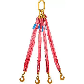 Upínací popruh Čtyřpramenný textilní vazák, oko-4 x hák, Nosnost 10 500/7500 kg, Certifikovaný4 m Červená bez návleku 10 500 / 7 500 kg