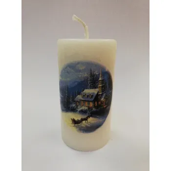 Svíčka Svíčka z parafínového vosku zdobená válec - zimní krajina 4