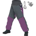 Dětské softshellové oteplovačky UNUO s fleecem, Ostružinová, Žíhaná Antracitová, Jednorožci Velikost: 110/116