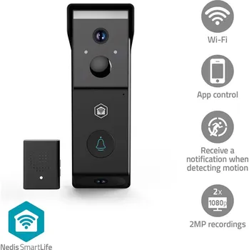 IP kamera NEDIS SmartLife Dveřní Video Telefon | Wi-Fi | Napájení z baterie | Full HD 1080p | Cloudové Úložiště (volitelně) / microSD (není součástí dodávky) | IP54 | Se snímačem pohybu | Noční vidění | Černá
