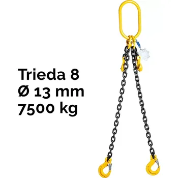 řetězový zvedák Dvoupramenný řetězový vazák, oko-2 hák, zkracovač, Nosnost 7500/5300 kg, G8-13, Certifikát, ČŽ7500 / 5300 kg 4,5 m Černá