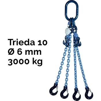 řetězový zvedák Čtyřpramenný řetězový vazák, oko-4hák, zkracovač, nosnost 3000/2120 kg, G10-6, Certifikát3000 / 2120 kg 5,5 m Modrá