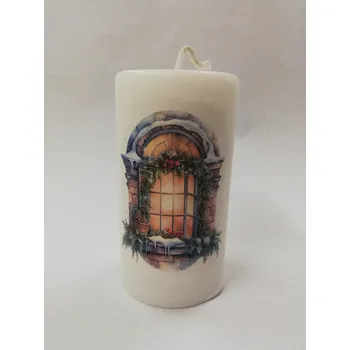 Svíčka Svíčka z parafínového vosku zdobená válec - Vánoční okno