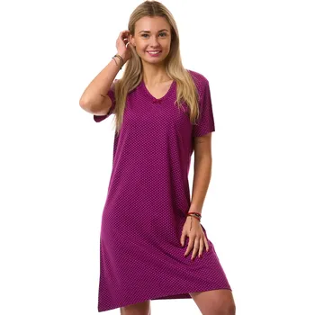Dámské noční prádlo Fialová dámská bavlněná noční košile s krátkým rukávem a bílými puntíky 1C4148 fialová xxl