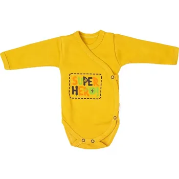 Kojenecký body Mamatti Kojenecké body dlouhý rukáv, zapínání bokem, Hero - hořčicové Velikost: 62 (2-3m)