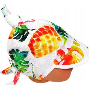 Kojenecký body Baby Nellys Dětský bavlněný šátek s kšiltem na zavazování, Ananas, listy - bílý,vel. 68/86 Velikost koj. oblečení: 68-86 (6-18m)