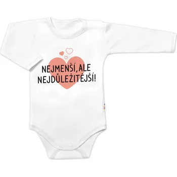 Kojenecký body Baby Nellys Body dlouhý rukáv, Nejmenší, ale nejdůležitější, Baby Nellys, bílé Velikost: 56 (1-2m)