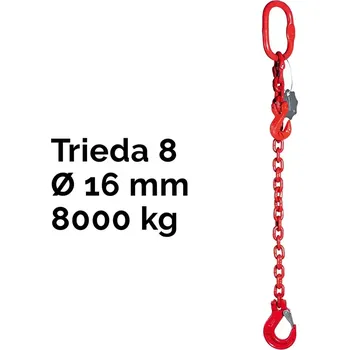 řetězový zvedák Jednopramenný řetězový vazák, oko-hák, zkracovač, nosnost 8000 kg, G8-16, Certifikát8 000 kg 2 m Červená