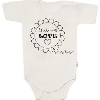 Kojenecký body Baby Nellys Body krátký rukáv Made with love, Baby Nellys, béžové Velikost: 74 (6-9m)