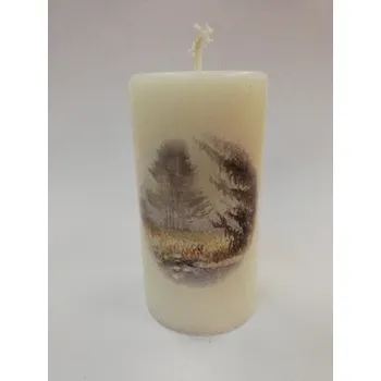Svíčka Svíčka z parafínového vosku zdobená válec - zimní krajina 3