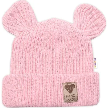 Kojenecký body Baby Nellys Pletená bavlněná čepice s oušky, dvouvrstvá, Hand Made Baby Nellys, růžová Velikost: 56/62 (0-3m)