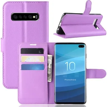 Pouzdro na mobilní telefon Litchi PU kožené peněženkové pouzdro na mobil Samsung Galaxy S10 plus - fialové