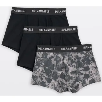 Chlapecké spodní prádlo Reporter Young | Chlapecké černo-šedé bavlněné boxerky s nápisem „INFLAMMABLE“ – 3-PACK - Barva ČERNÁ, Velikost 176/182 253-0999B-24-900-1